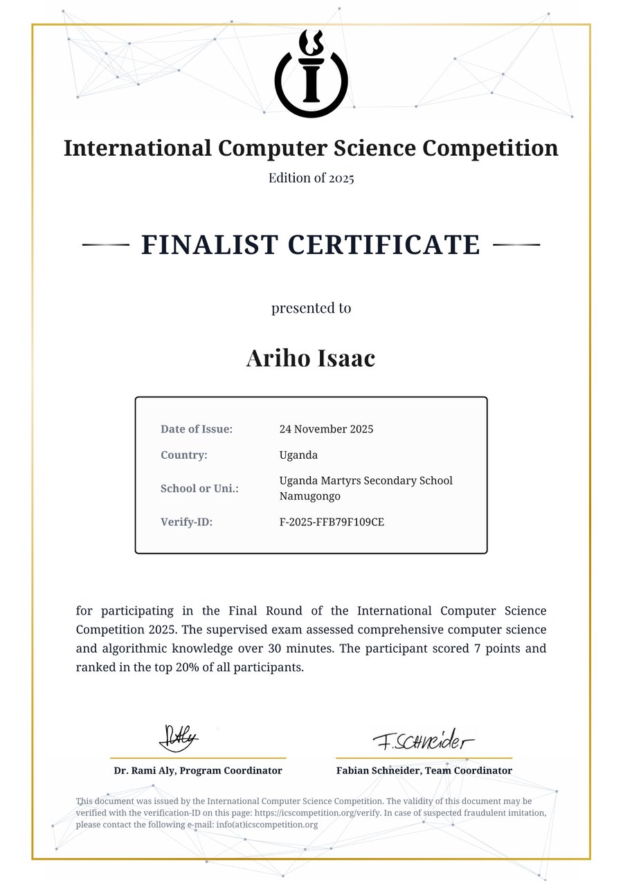 ICSC Finalist certificate