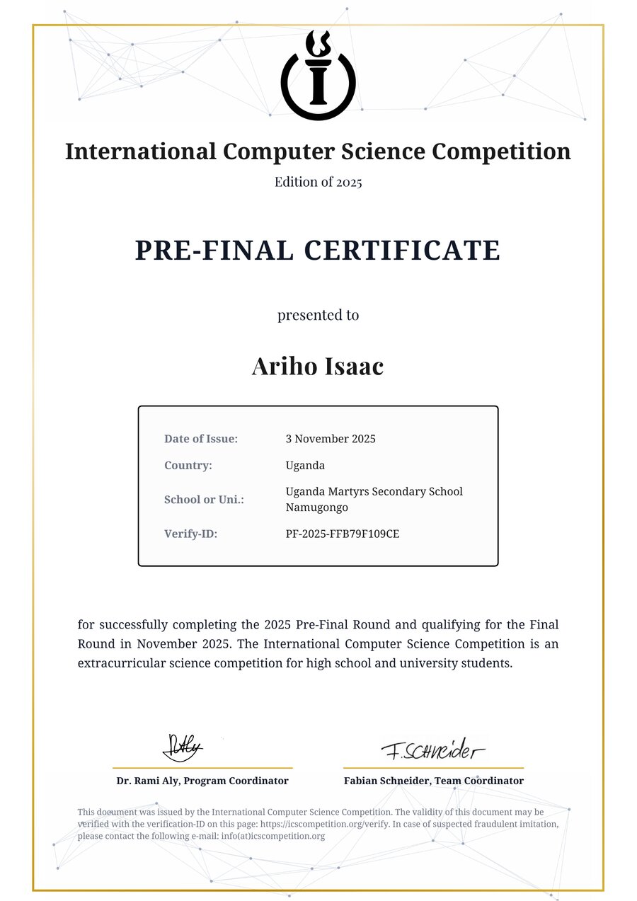 ICSC Pre-Final certificate