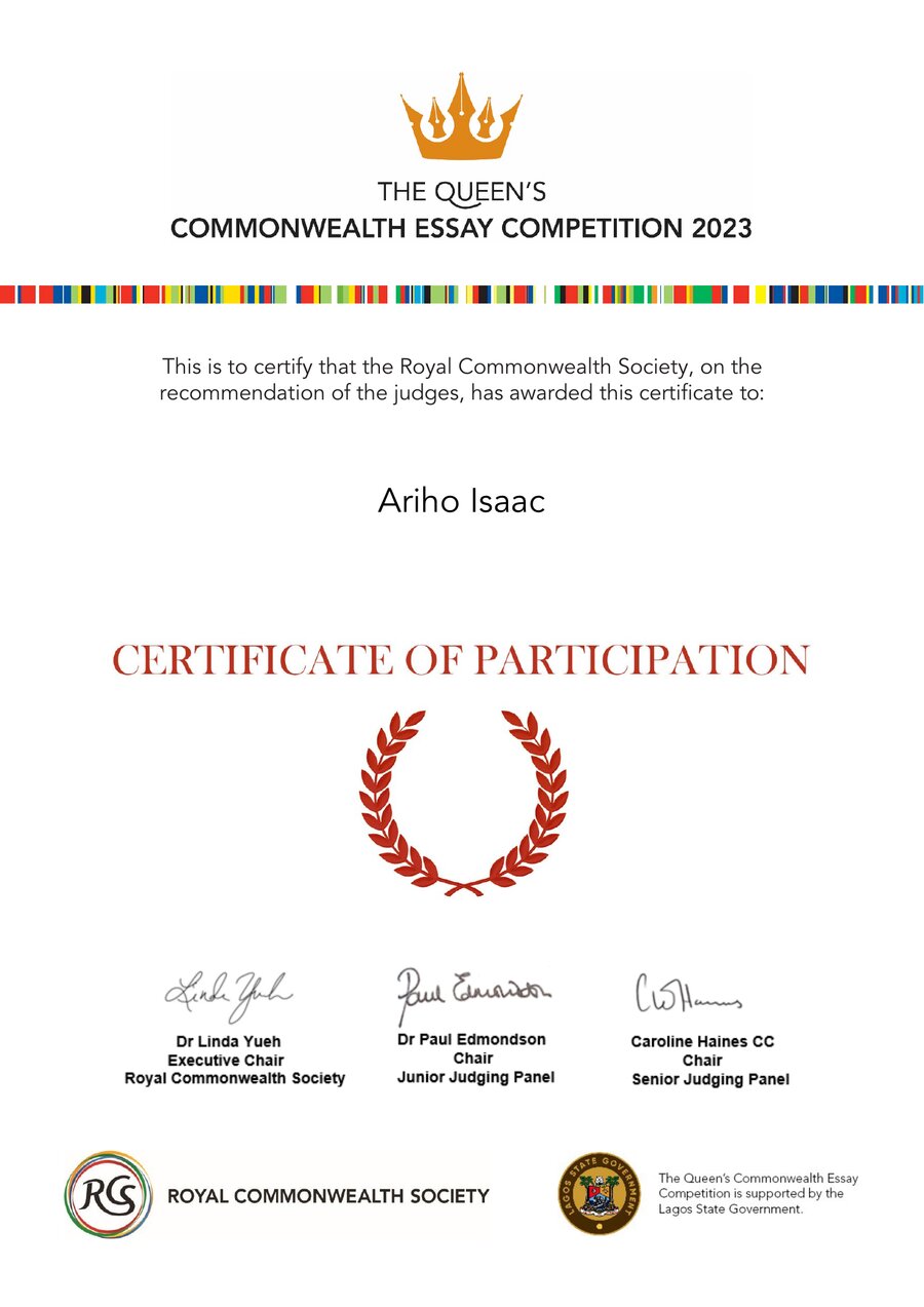 Queen's Commonwealth Essay Competition Participation certificate